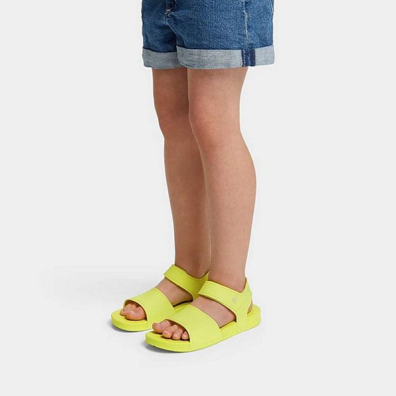 Kids' FitFlop Iqushion Junior Ergonomic Back-Strap Sandals Yellow | 371GUWNIK