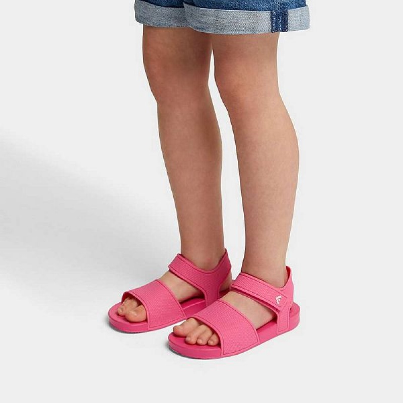 Kids' FitFlop Iqushion Junior Ergonomic Back-Strap Sandals Pink | 061QUTBWX