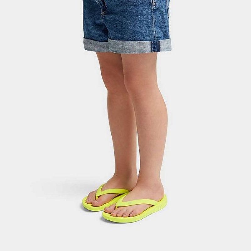 Kids' FitFlop Iqushion Junior Ergonomic Flip Flops Yellow | 805CMOBSH