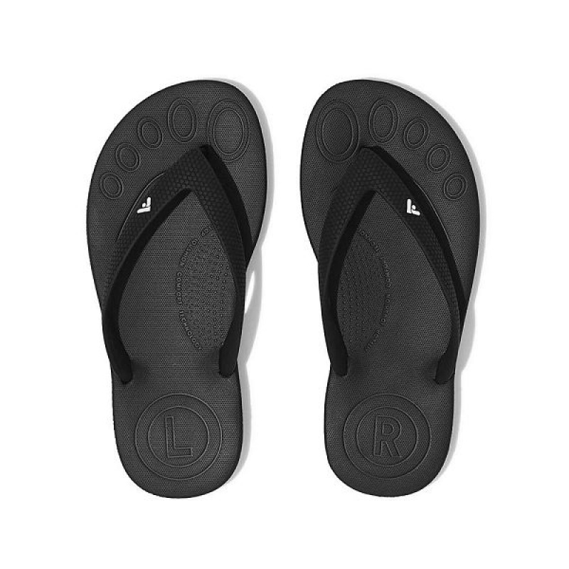 Kids' FitFlop Iqushion Junior Ergonomic Flip Flops Black | 283JUAVGK