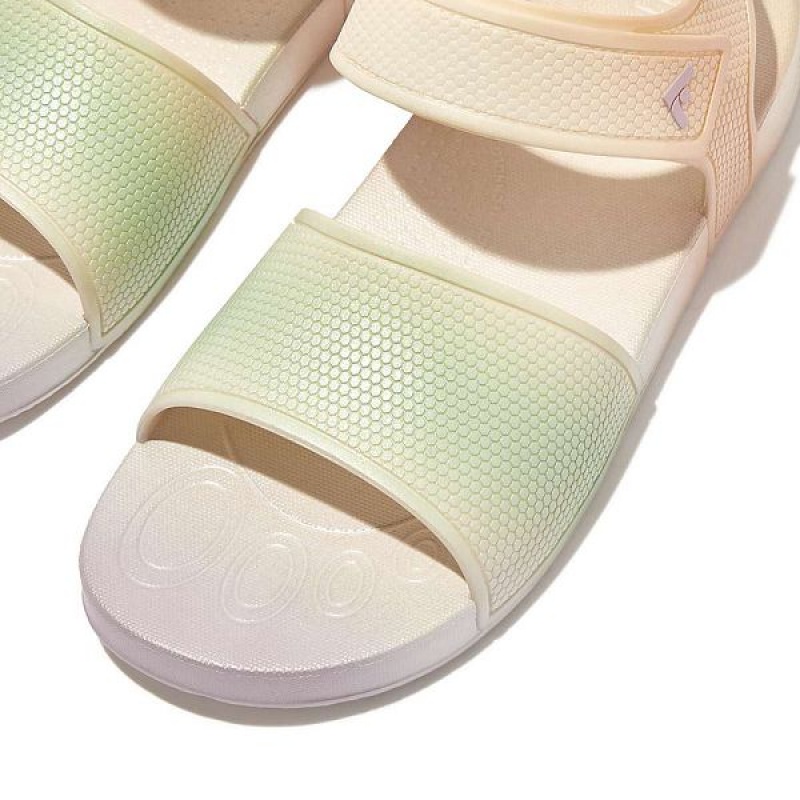 Kids' FitFlop Iqushion Junior Iridescent Ergonomic Back-Strap Sandals White | 597MFJGQW