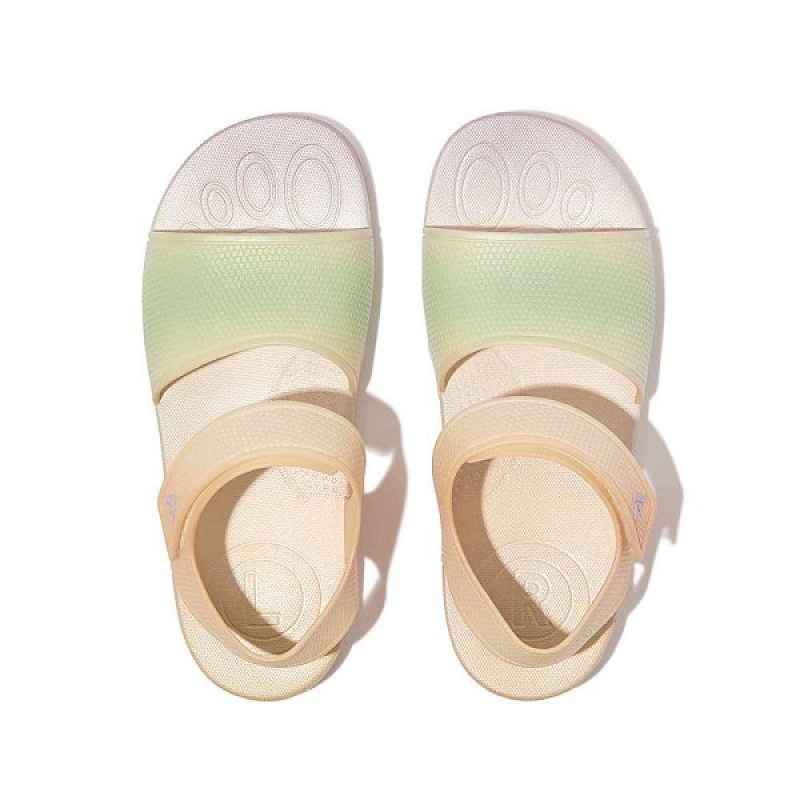 Kids' FitFlop Iqushion Junior Iridescent Ergonomic Back-Strap Sandals White | 597MFJGQW