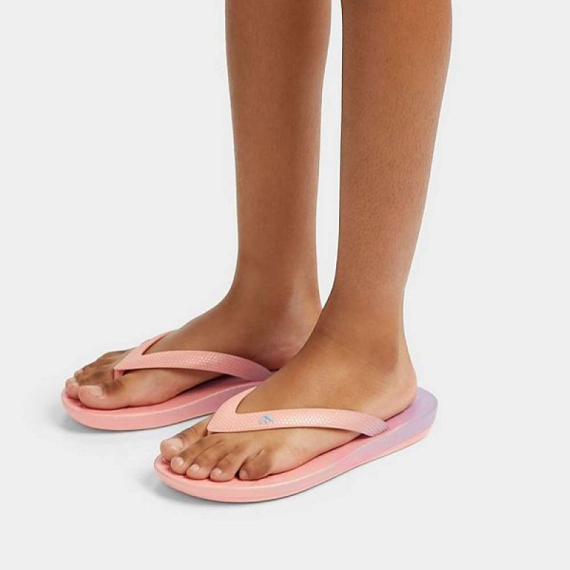 Kids' FitFlop Iqushion Junior Iridescent Ergonomic Flip Flops Coral / Purple | 701COZRXY