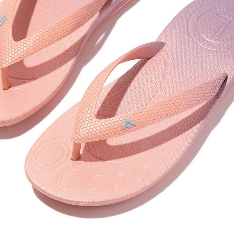 Kids' FitFlop Iqushion Junior Iridescent Ergonomic Flip Flops Coral / Purple | 701COZRXY