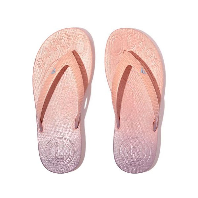 Kids' FitFlop Iqushion Junior Iridescent Ergonomic Flip Flops Coral / Purple | 701COZRXY