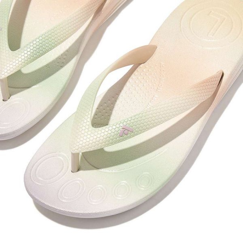 Kids' FitFlop Iqushion Junior Iridescent Ergonomic Flip Flops White | 563AUXEQF