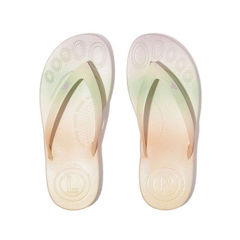 Kids' FitFlop Iqushion Junior Iridescent Ergonomic Flip Flops White | 563AUXEQF