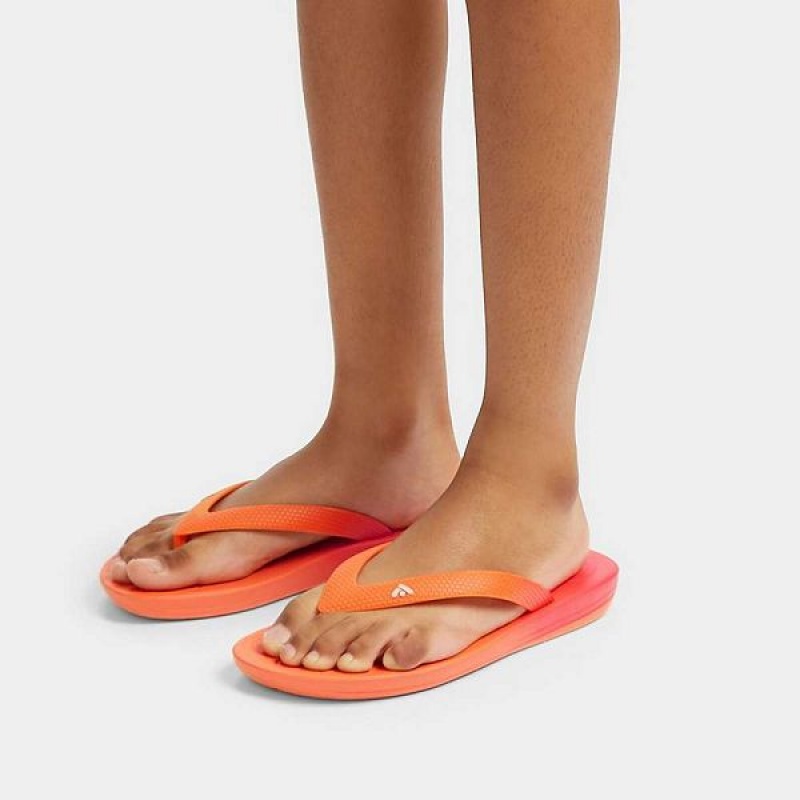 Kids' FitFlop Iqushion Junior Ombre Ergonomic Flip Flops Red / Coral | 634IQFWAV