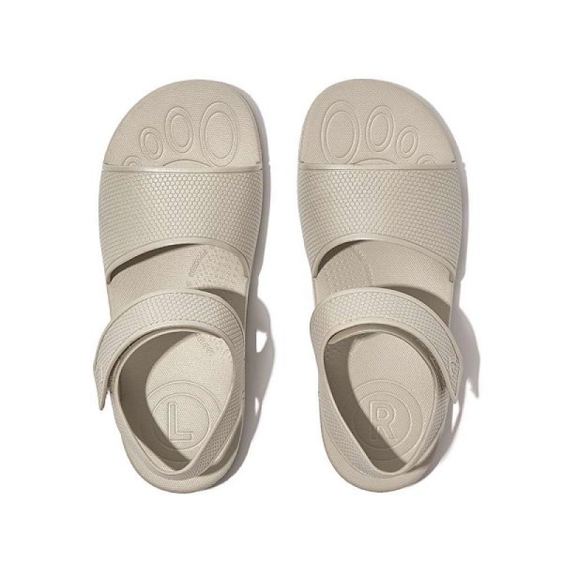 Kids' FitFlop Iqushion Junior Shimmer Ergonomic Back-Strap Sandals Silver | 103JOLDIF