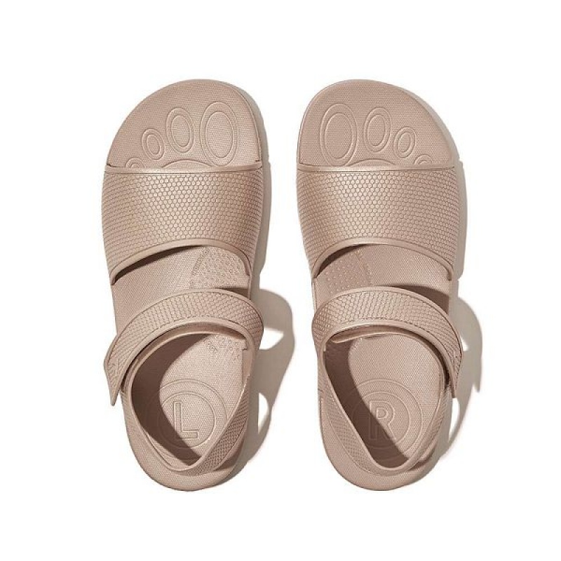 Kids' FitFlop Iqushion Junior Shimmer Ergonomic Back-Strap Sandals Rose Gold | 635QYDMHS