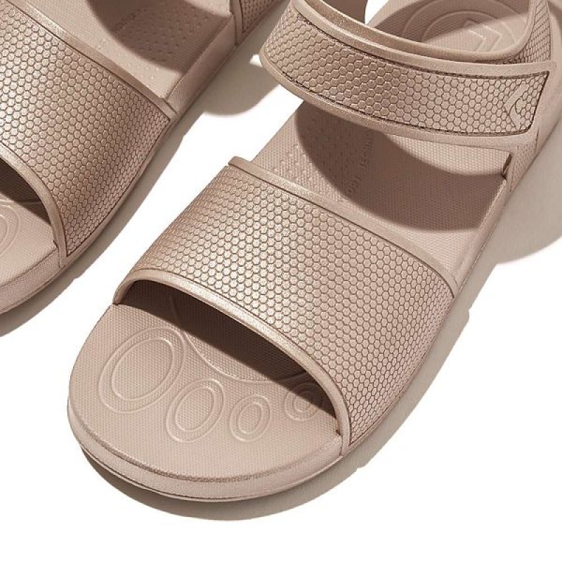 Kids' FitFlop Iqushion Junior Shimmer Ergonomic Back-Strap Sandals Rose Gold | 635QYDMHS