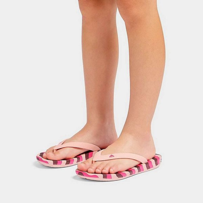 Kids' FitFlop Iqushion Junior Wave Print Ergonomic Flip Flops Pink / Light Blue | 397VWPINZ