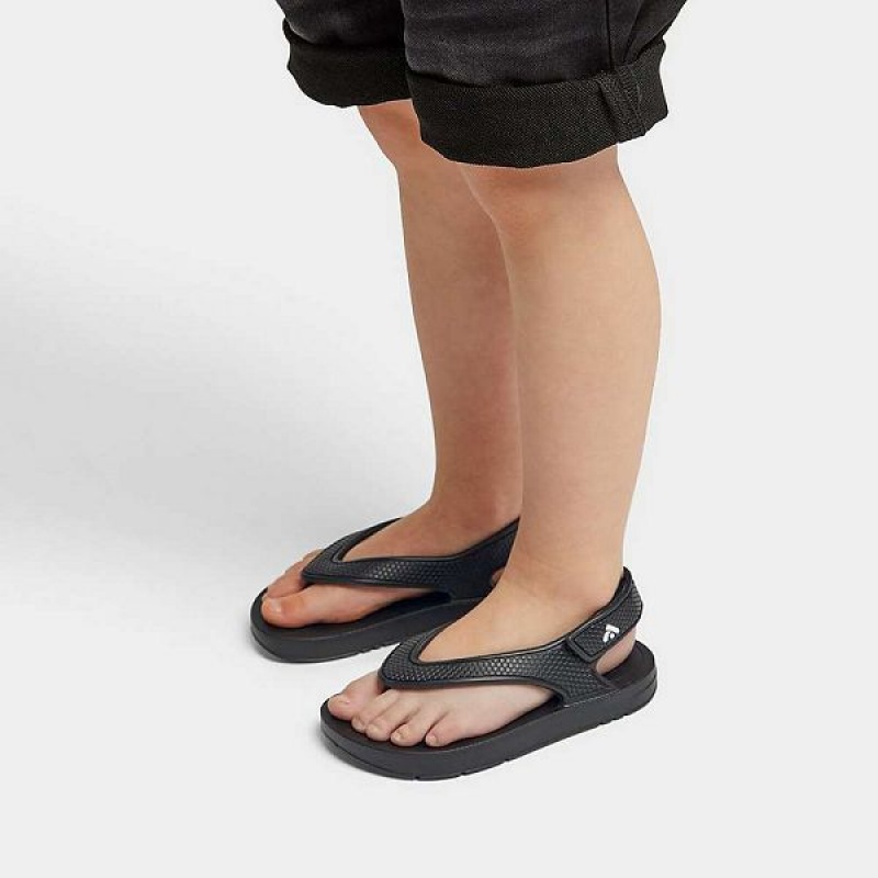 Kids' FitFlop Iqushion Toddler Ergonomic Back-Strap Flip Flops Black | 064YPBIRC