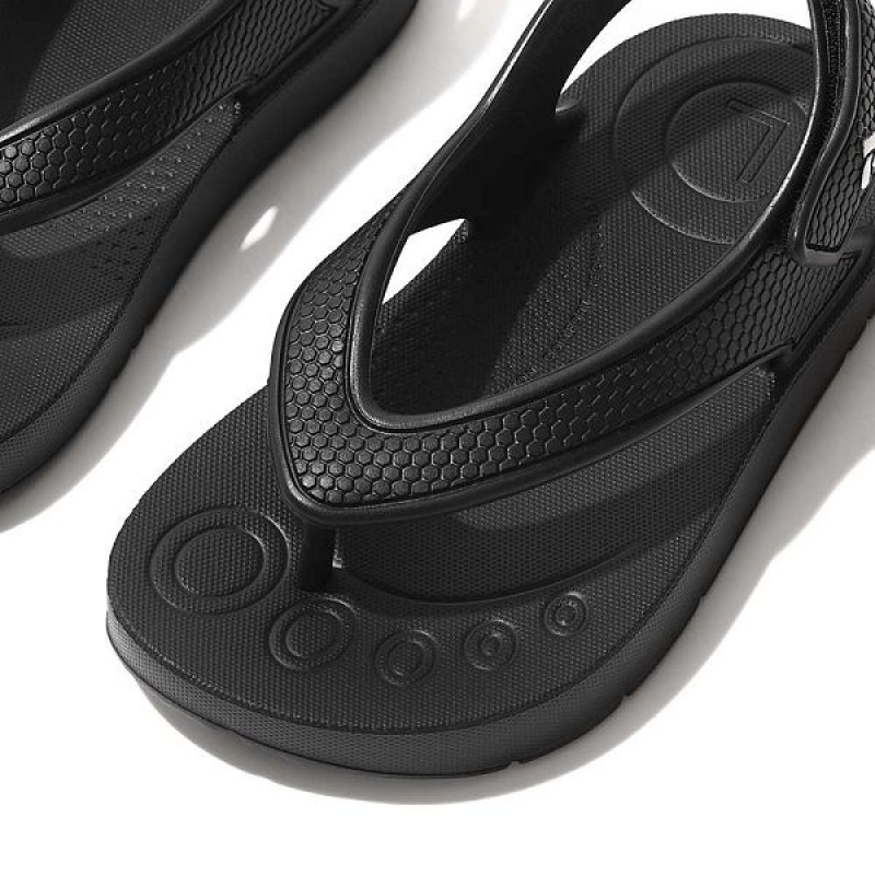 Kids' FitFlop Iqushion Toddler Ergonomic Back-Strap Flip Flops Black | 064YPBIRC