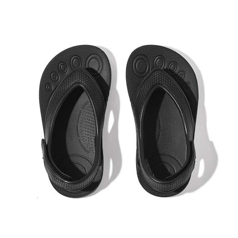 Kids' FitFlop Iqushion Toddler Ergonomic Back-Strap Flip Flops Black | 064YPBIRC