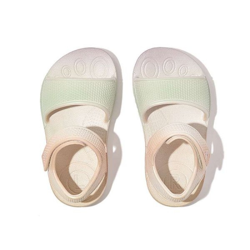 Kids' FitFlop Iqushion Toddler Iridescent Ergonomic Back-Strap Sandals White | 437DQTHCI