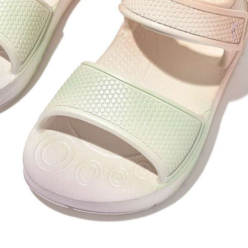 Kids' FitFlop Iqushion Toddler Iridescent Ergonomic Back-Strap Sandals White | 437DQTHCI