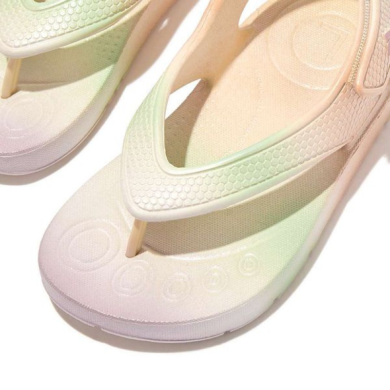 Kids' FitFlop Iqushion Toddler Iridescent Ergonomic Back-Strap Flip Flops White | 859CUJWDT