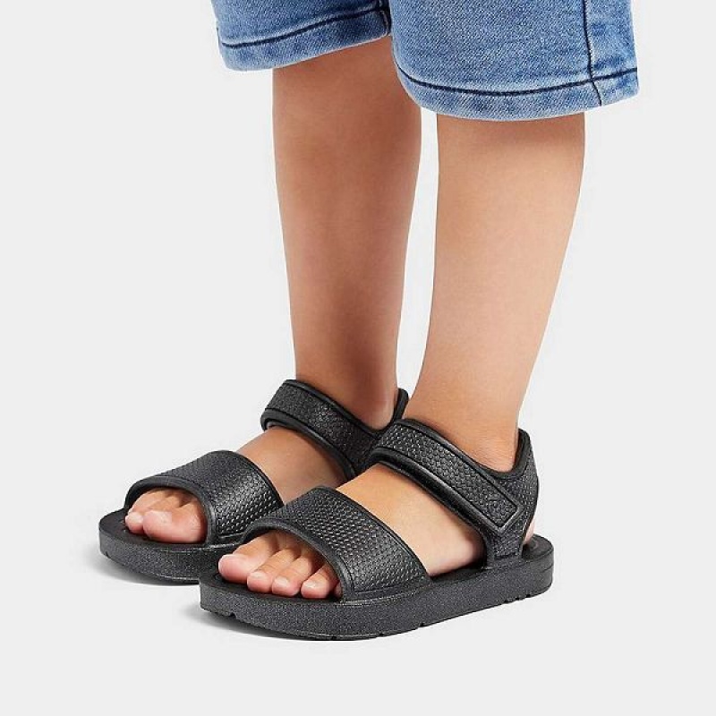 Kids' FitFlop Iqushion Toddler Shimmer Ergonomic Back-Strap Sandals Black | 761IGDTLK