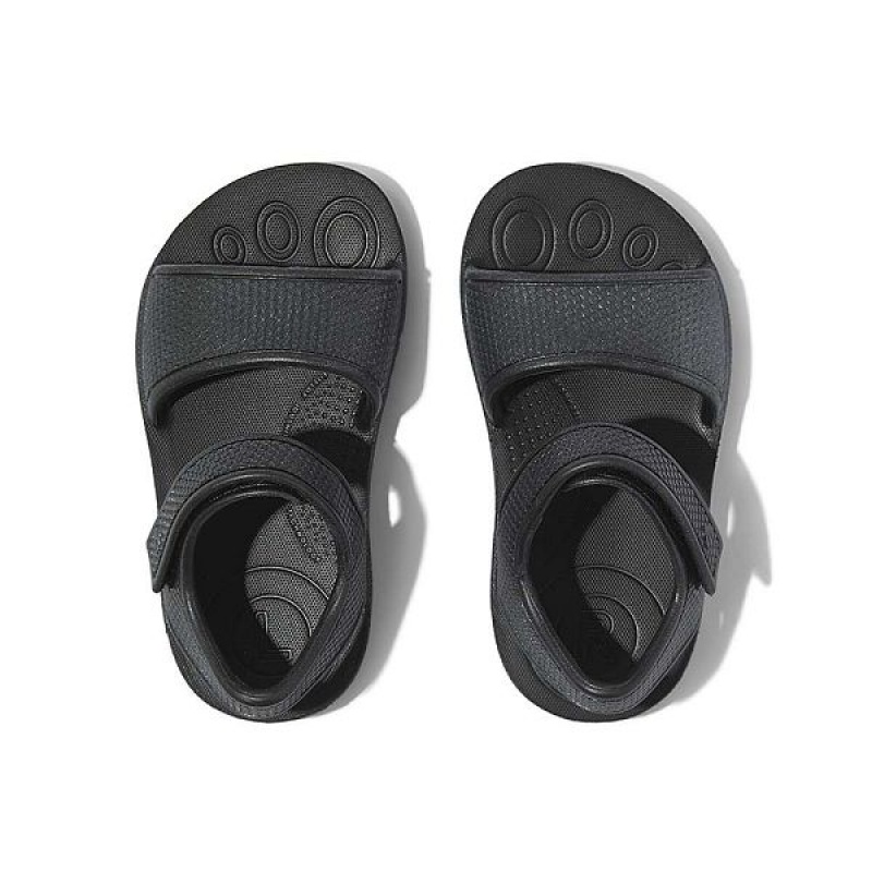 Kids' FitFlop Iqushion Toddler Shimmer Ergonomic Back-Strap Sandals Black | 761IGDTLK