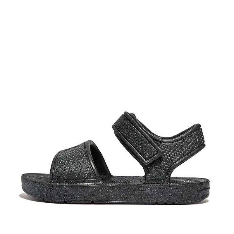 Kids\' FitFlop Iqushion Toddler Shimmer Ergonomic Back-Strap Sandals Black | 761IGDTLK