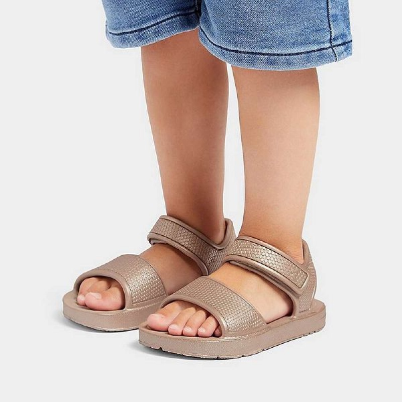 Kids' FitFlop Iqushion Toddler Shimmer Ergonomic Back-Strap Sandals Rose Gold | 103FDVBRN