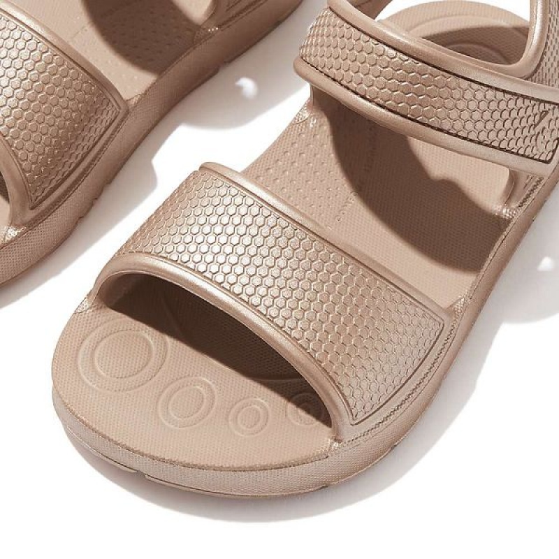 Kids' FitFlop Iqushion Toddler Shimmer Ergonomic Back-Strap Sandals Rose Gold | 103FDVBRN