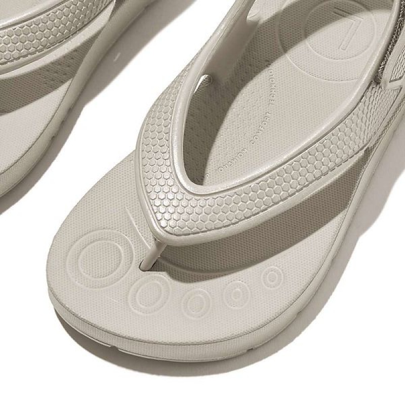 Kids' FitFlop Iqushion Toddler Shimmer Ergonomic Back-Strap Flip Flops Silver | 127CWNBRJ