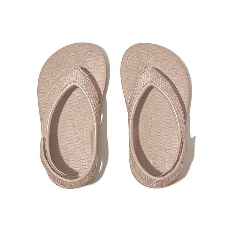 Kids' FitFlop Iqushion Toddler Shimmer Ergonomic Back-Strap Flip Flops Rose Gold | 624HYCNOF