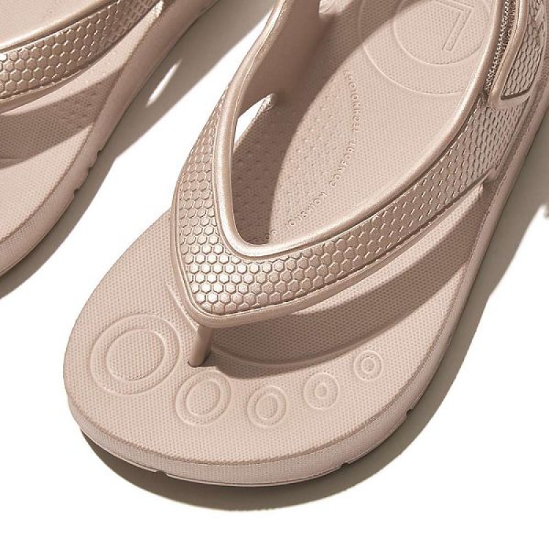 Kids' FitFlop Iqushion Toddler Shimmer Ergonomic Back-Strap Flip Flops Rose Gold | 624HYCNOF