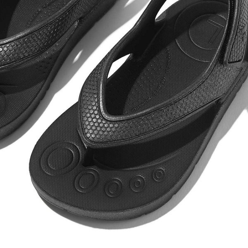 Kids' FitFlop Iqushion Toddler Shimmer Ergonomic Back-Strap Flip Flops Black | 081NVMYAH