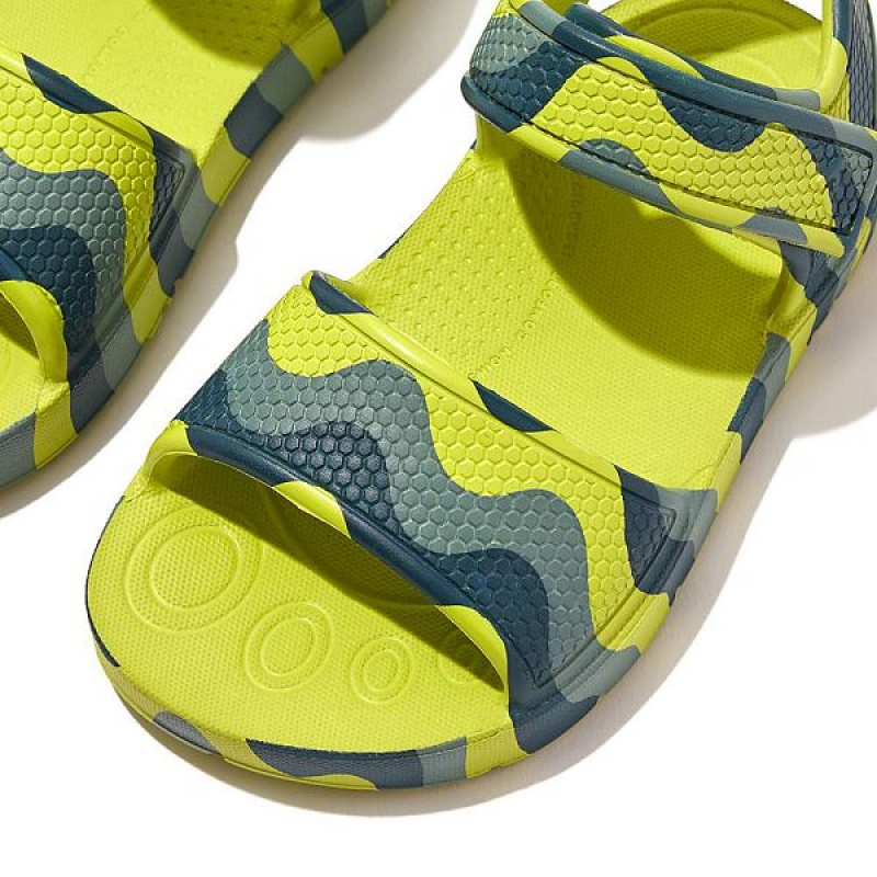 Kids' FitFlop Iqushion Toddler Wave Print Ergonomic Back-Strap Sandals Light Green | 062AMODZC