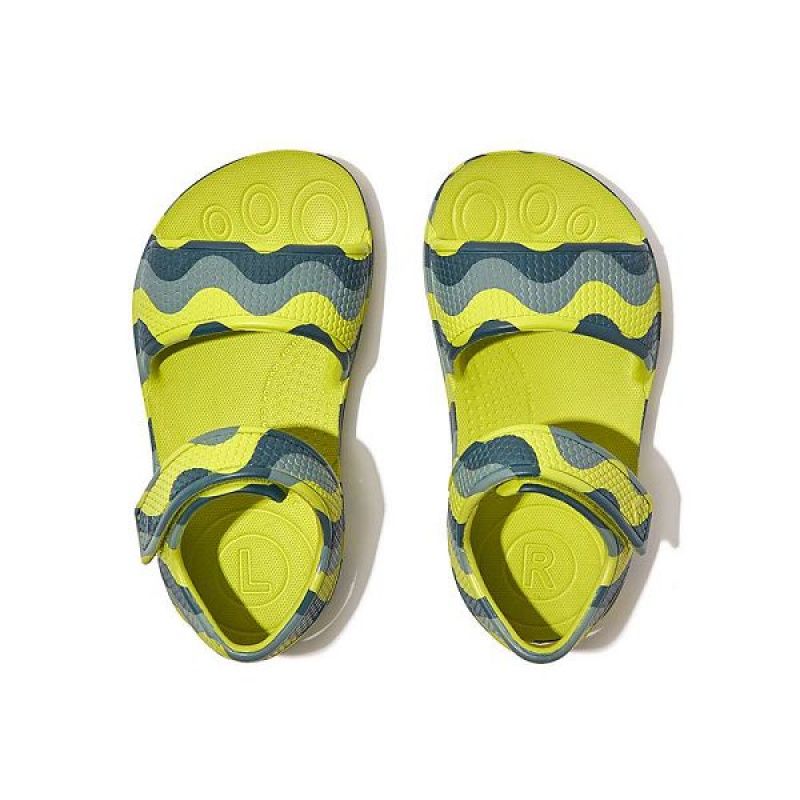 Kids' FitFlop Iqushion Toddler Wave Print Ergonomic Back-Strap Sandals Light Green | 062AMODZC