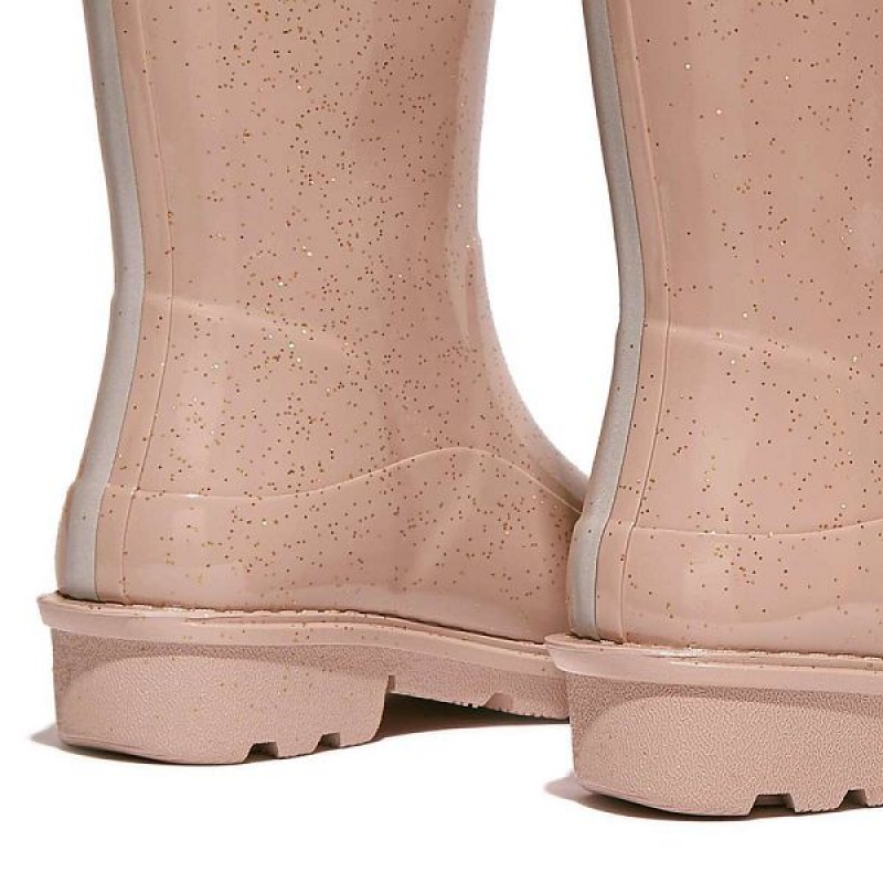 Kids' FitFlop Wonderwelly Junior Glitter Ergonomic Wellington Rain Boots Rose Gold | 357MKJFRO