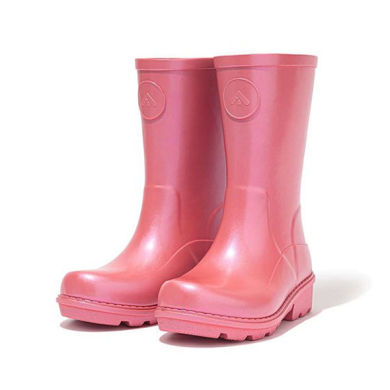 Kids' FitFlop Wonderwelly Junior Pearlized Ergonomic Waterproof Wellington Rain Boots Coral | 648DVCMNT