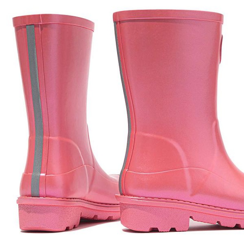 Kids' FitFlop Wonderwelly Junior Pearlized Ergonomic Waterproof Wellington Rain Boots Coral | 648DVCMNT