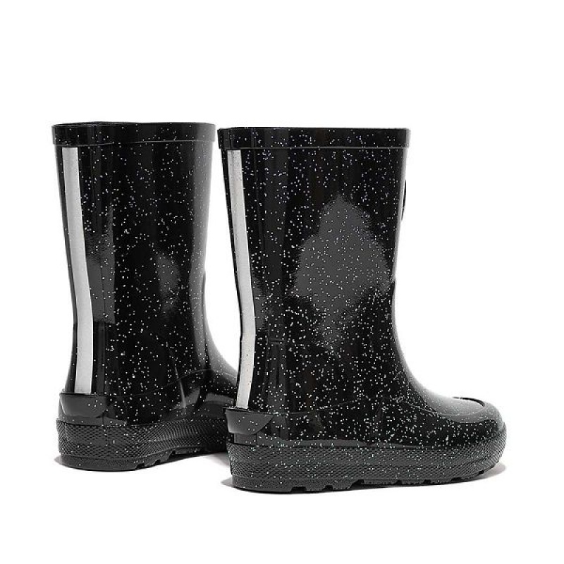 Kids' FitFlop Wonderwelly Toddler Glitter Ergonomic Rain Boots Black | 901VIDUCF