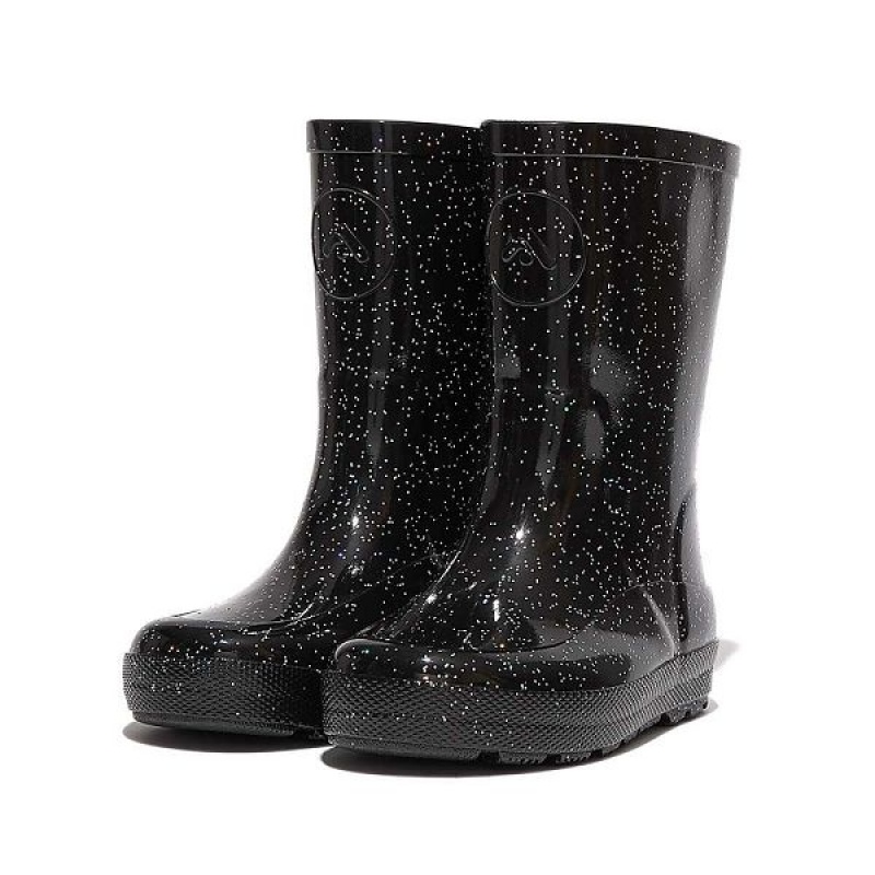 Kids' FitFlop Wonderwelly Toddler Glitter Ergonomic Rain Boots Black | 901VIDUCF