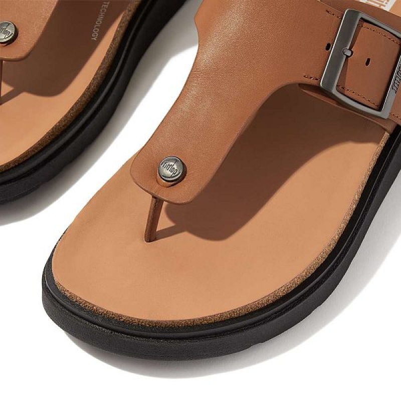 Men's FitFlop Gen-Ff Buckle Leather Toe-Post Sandals Light Brown | 428VXFOSD