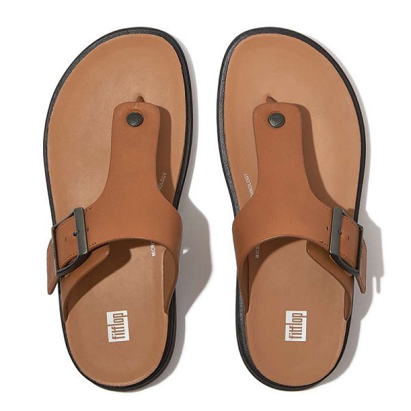 Men's FitFlop Gen-Ff Buckle Leather Toe-Post Sandals Light Brown | 428VXFOSD