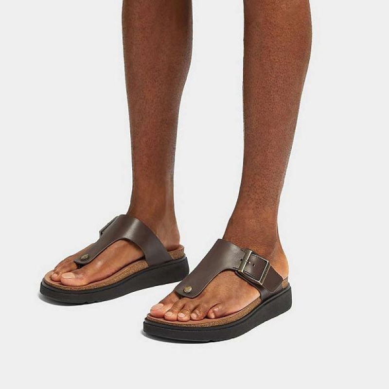 Men's FitFlop Gen-Ff Buckle Leather Toe-Post Sandals Brown | 718DZSLYO