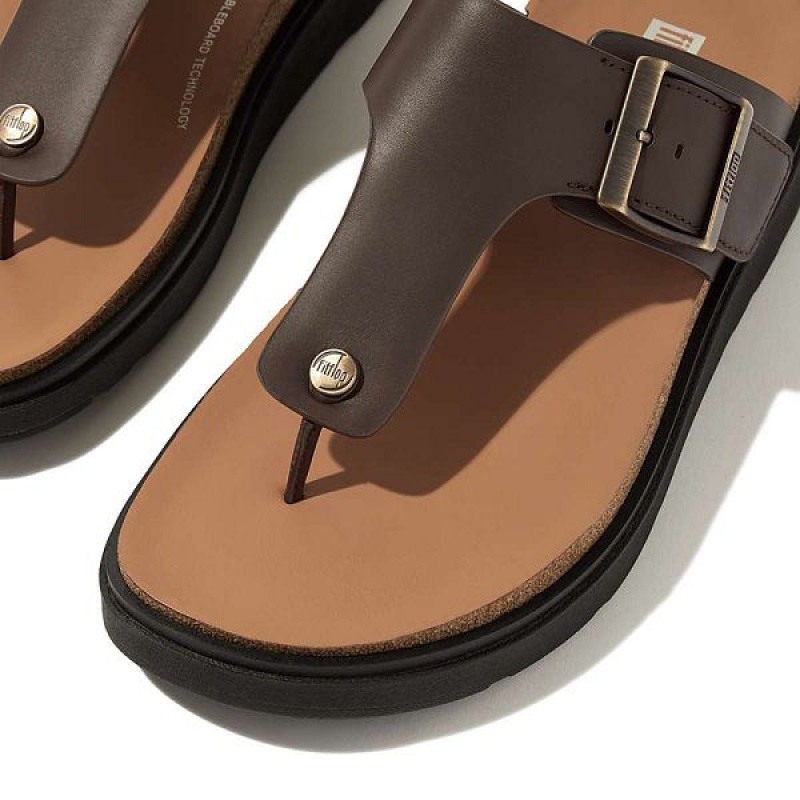 Men's FitFlop Gen-Ff Buckle Leather Toe-Post Sandals Brown | 718DZSLYO