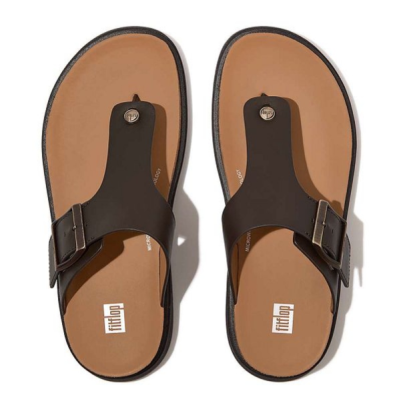 Men's FitFlop Gen-Ff Buckle Leather Toe-Post Sandals Brown | 718DZSLYO