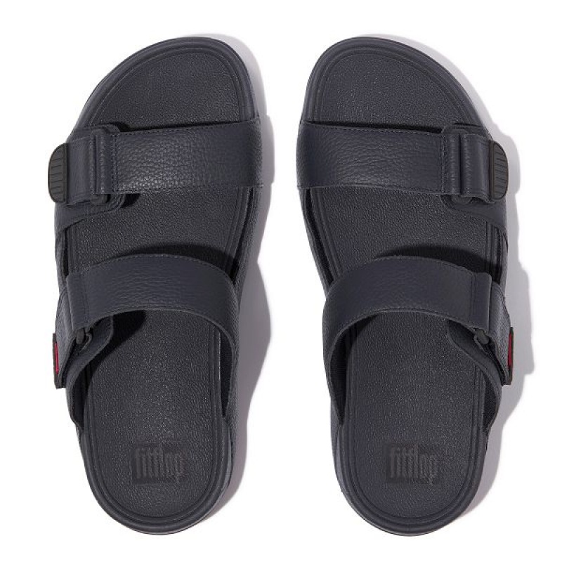 Men's FitFlop Gogh-Moc Adjustable Leather Slides Navy | 639RTYFIP