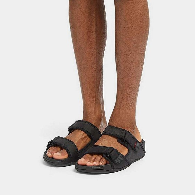 Men's FitFlop Gogh-Moc Adjustable Water Resistant Slides Black | 203CIDPLM