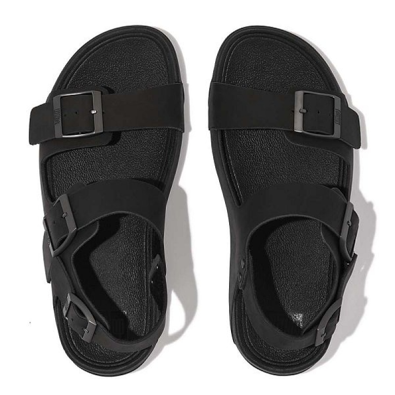 Men's FitFlop Gogh-Moc Buckle Nubuck Sandals Black | 267QVCZYE