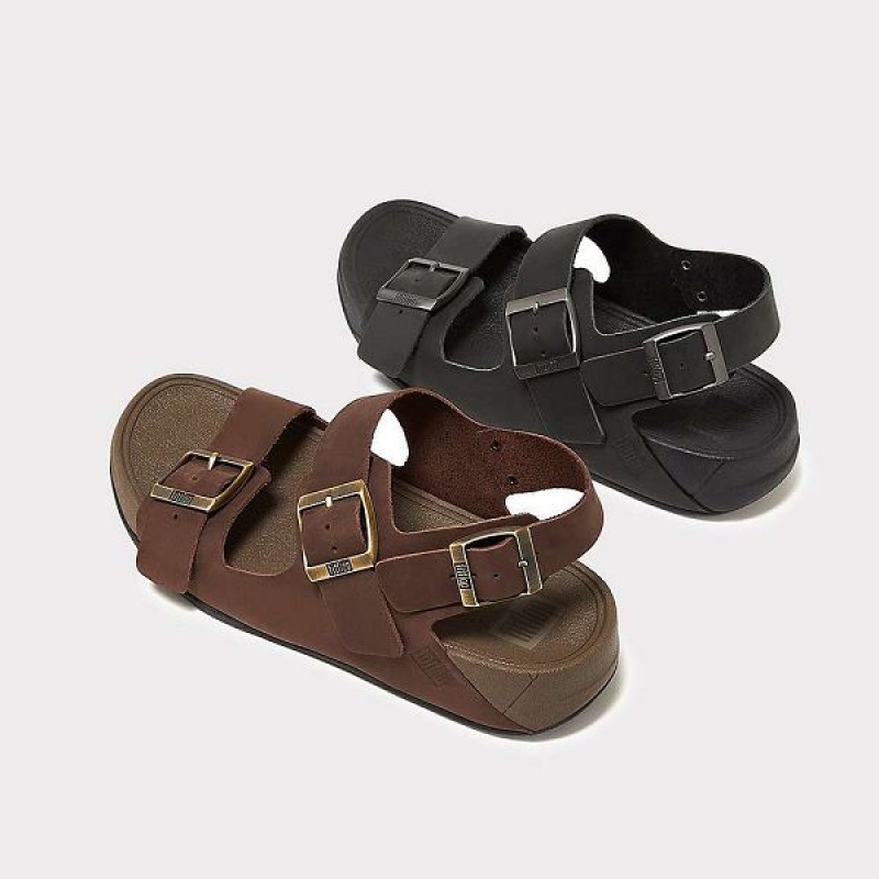 Men's FitFlop Gogh-Moc Buckle Nubuck Sandals Black | 267QVCZYE