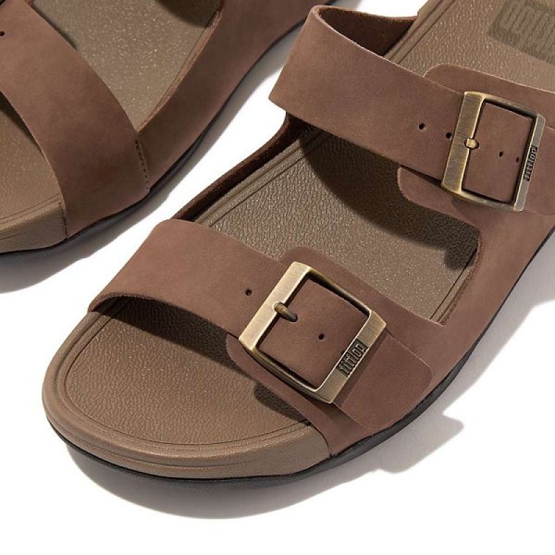 Men's FitFlop Gogh-Moc Buckle Nubuck Slides Brown | 768EXRVKD