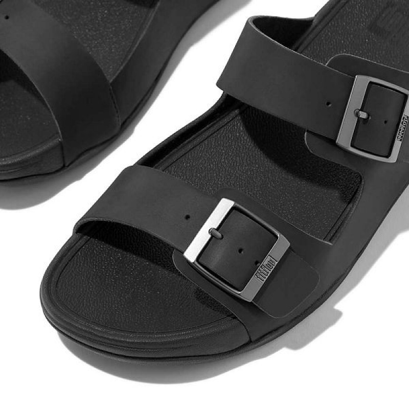 Men's FitFlop Gogh-Moc Buckle Nubuck Slides Black | 957JBUEMR