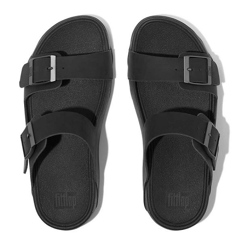 Men's FitFlop Gogh-Moc Buckle Nubuck Slides Black | 957JBUEMR